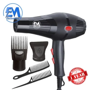 EM Blow Dryer Hair Blower 2200W hair dryer professional with 3 Speed & 2 Temperature Settings – Includes 2 Styling Nozzle & 2 Comb Attachments for Versatile Hair Styling ElectroMate