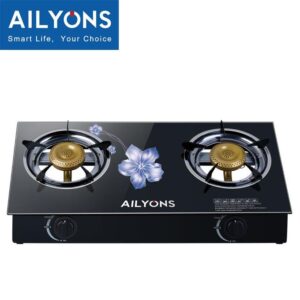 AILYONS AILYONS 2-Burner Glass Top Gas Cooker - 70x38.5x9.5cm, Black, Auto Ignition, High Temp Resistant